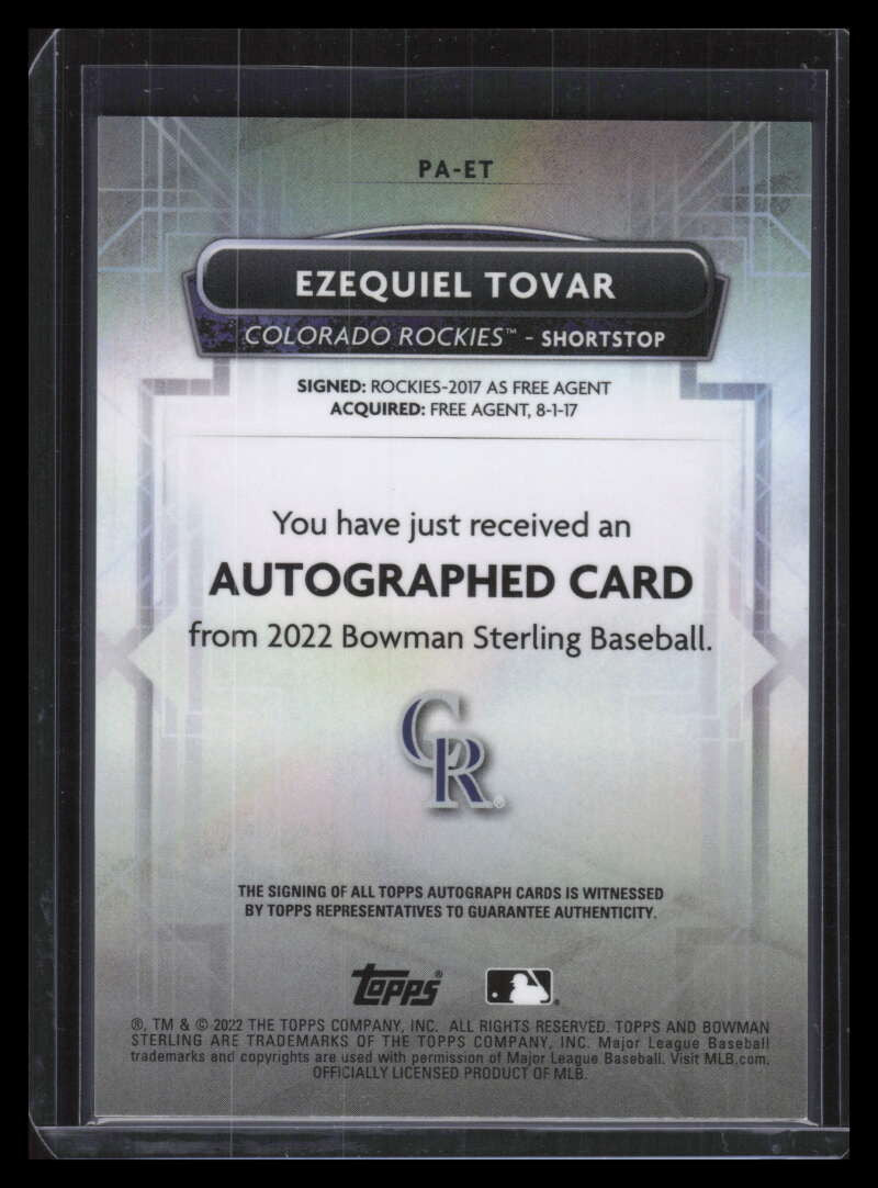 2022 Bowman Sterling Autographs Gold Refractor Ezequiel Tovar Rookie Auto 50/50