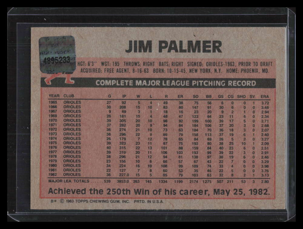 2001 Topps Archives AutoProofs 5 Jim Palmer Auto 5/100 1983