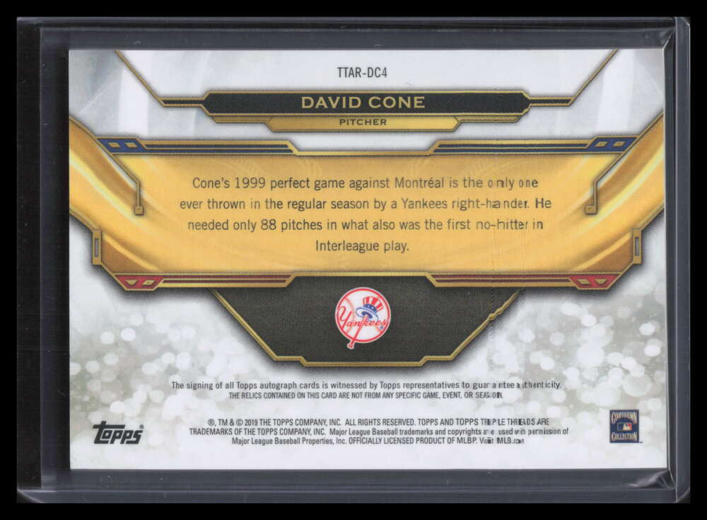 2019 Topps Triple Threads Autograph Wood David Cone Patch Auto 1/1 Perfecto