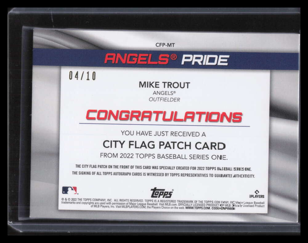 2022 Topps Commemorative City Flag Patch Autographs Mike Trout Patch Auto 4/10