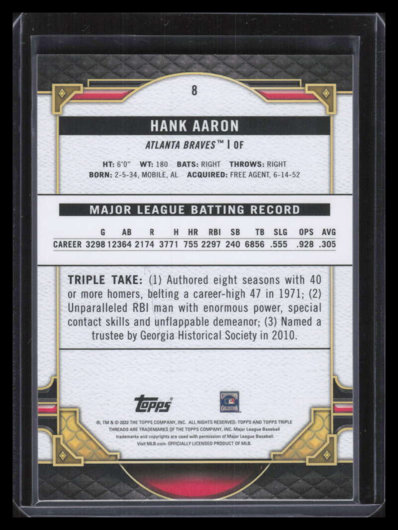 2022 Topps Triple Threads Amethyst 8 Hank Aaron 238/299