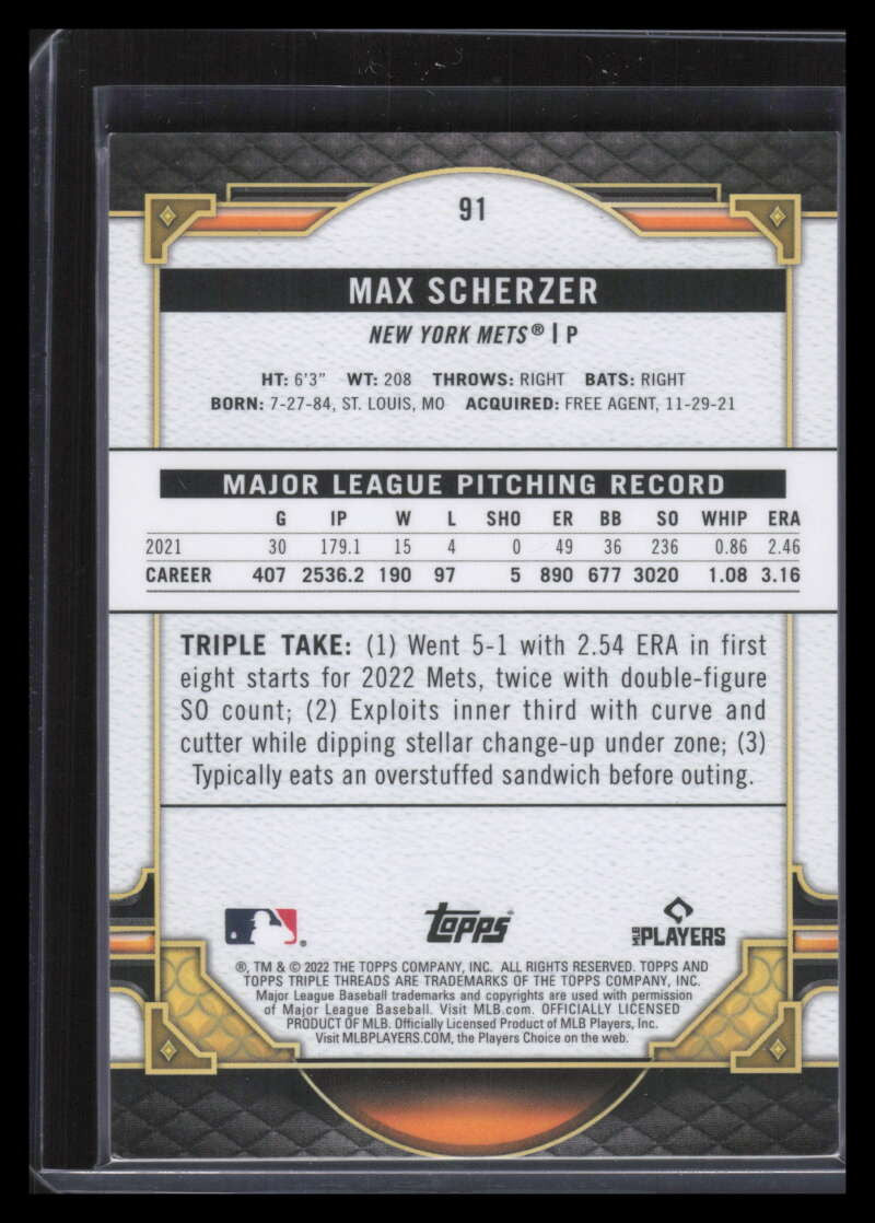 2022 Topps Triple Threads Tourmaline 91 Max Scherzer 106/125