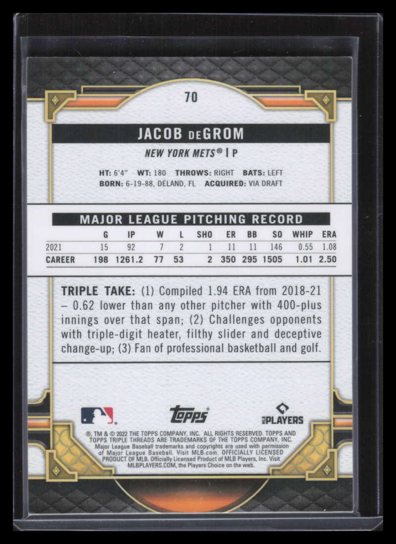 2022 Topps Triple Threads Amber 70 Jacob deGrom 19/199