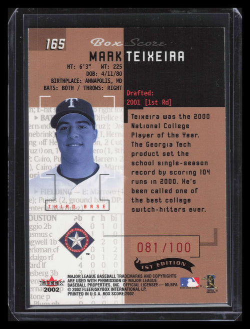 2002 Fleer Box Score First Edition 165 Mark Teixeira RS 81/100 
