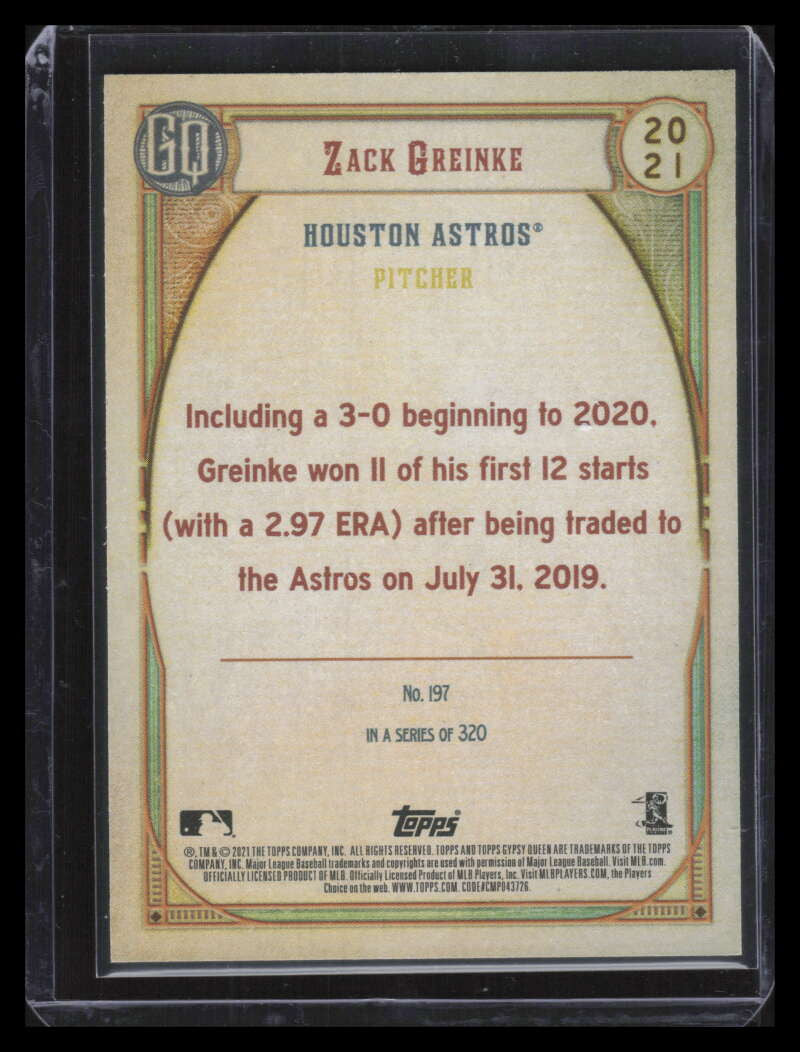 2021 Topps Gypsy Queen Team Script Font Swap 197 Zack Greinke