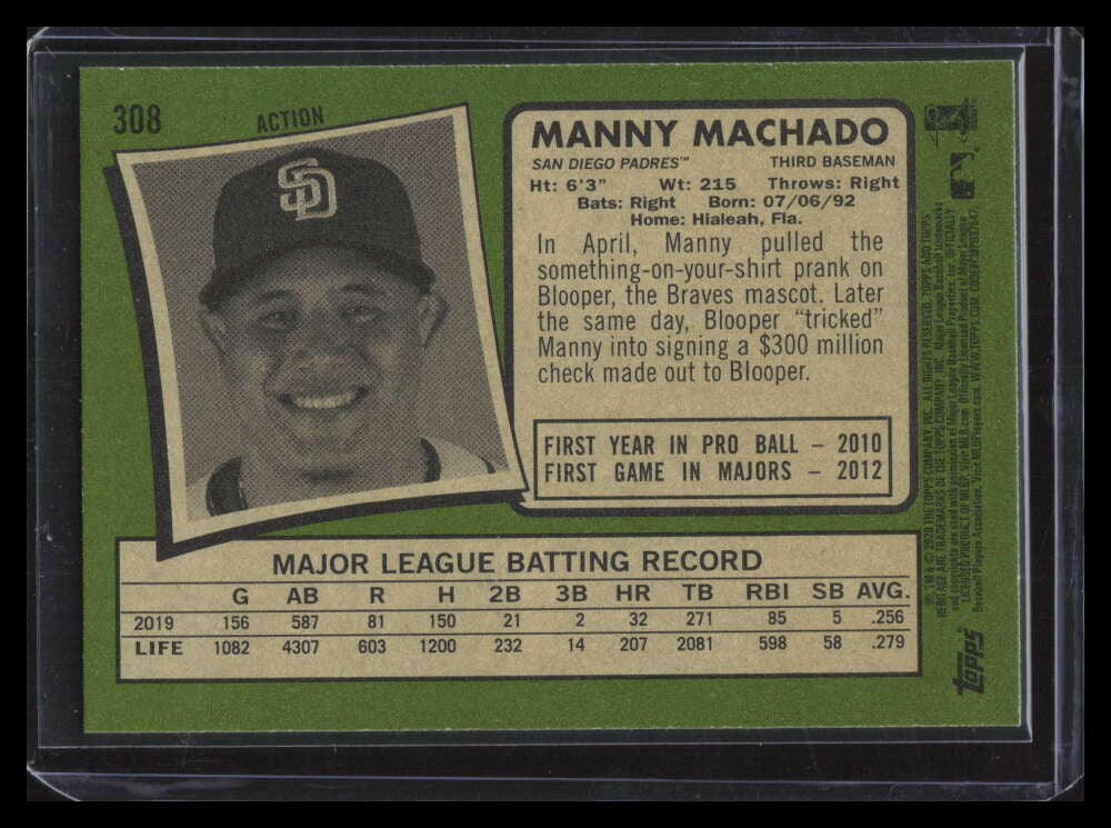 2020 Topps Heritage Action Variations 308 Manny Machado SP