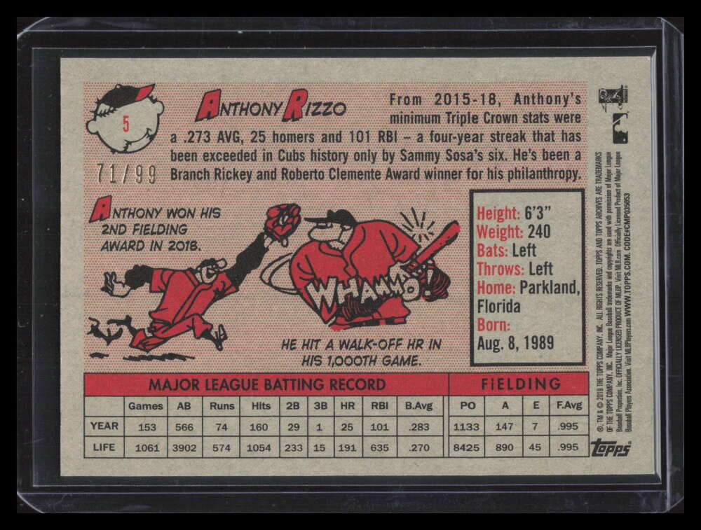 2019 Topps Archives Silver 5 Anthony Rizzo 71/99