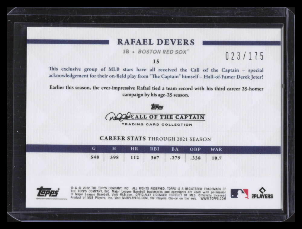 2022 Topps X Derek Jeter Call of the Captain Navy 15 Rafael Devers 23/175