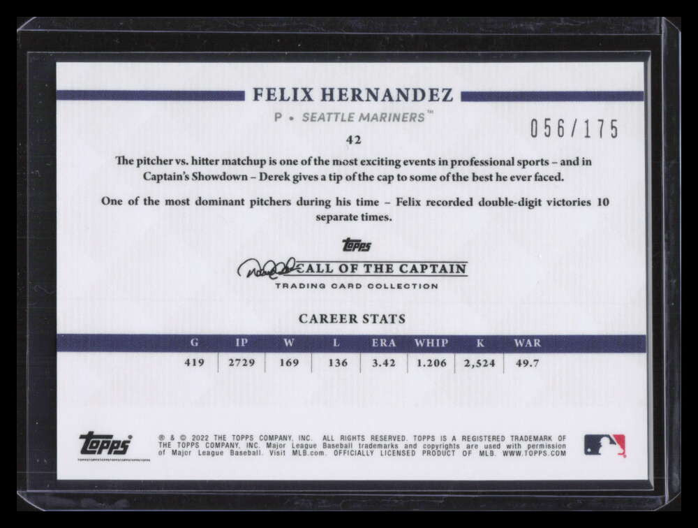 2022 Topps X Derek Jeter Call of the Captain Navy 42 Felix Hernandez 56/175