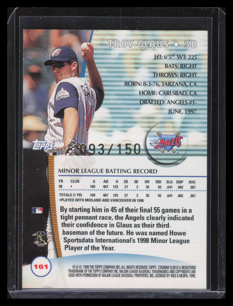 1999 Stadium Club One of a Kind 161 Troy Glaus 93/150