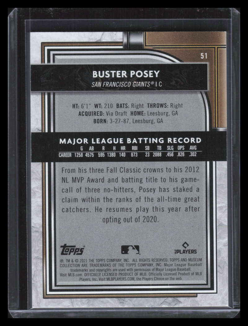 2021 Topps Museum Collection Amethyst 51 Buster Posey 17/99
