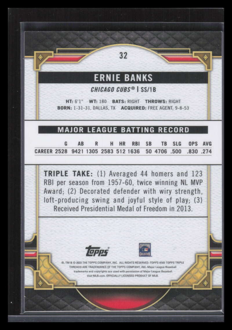 2022 Topps Triple Threads Gold 32 Ernie Banks 46/99