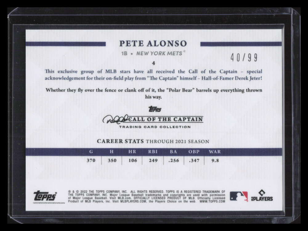 2022 Topps X Derek Jeter Call of the Captain Silver 4 Pete Alonso 40/99