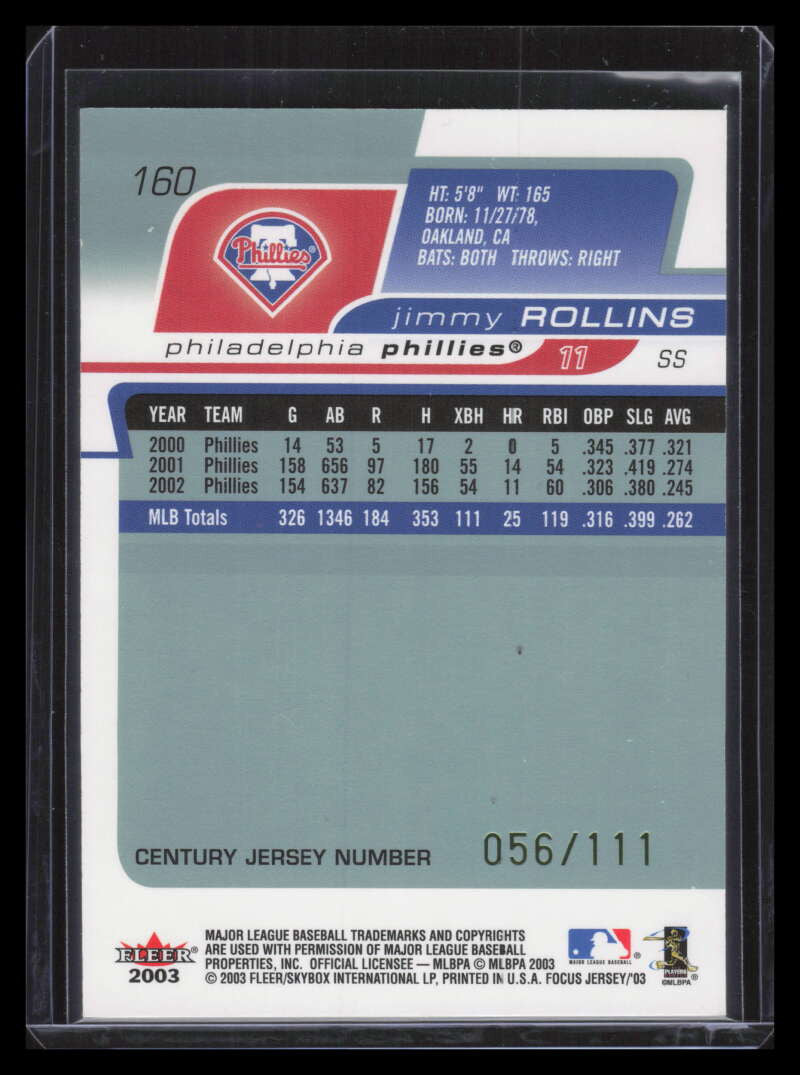 2003 Fleer Focus JE Century Parallel 160 Jimmy Rollins 56/111