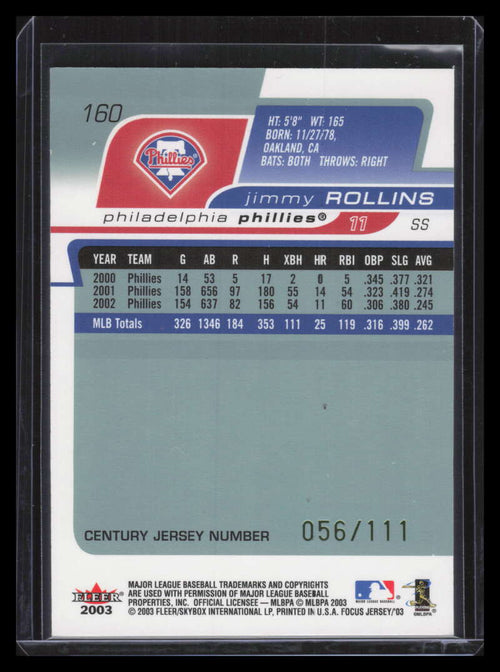 2003 Fleer Focus JE Century Parallel 160 Jimmy Rollins 56/111