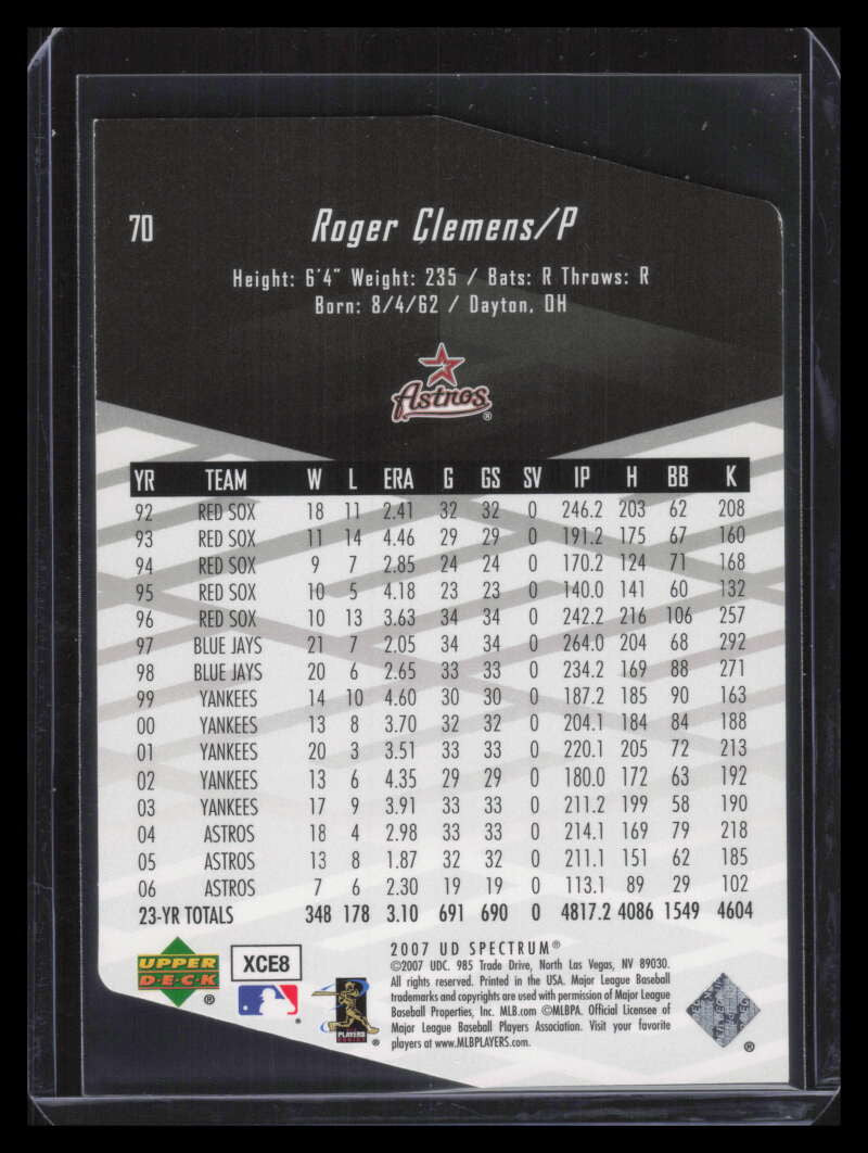 2007 Upper Deck Spectrum Die Cut Gold 70 Roger Clemens 52/99