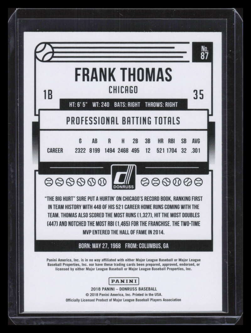 DELETE 133852 2018 Donruss Teal Border 87 Frank Thomas 93/199