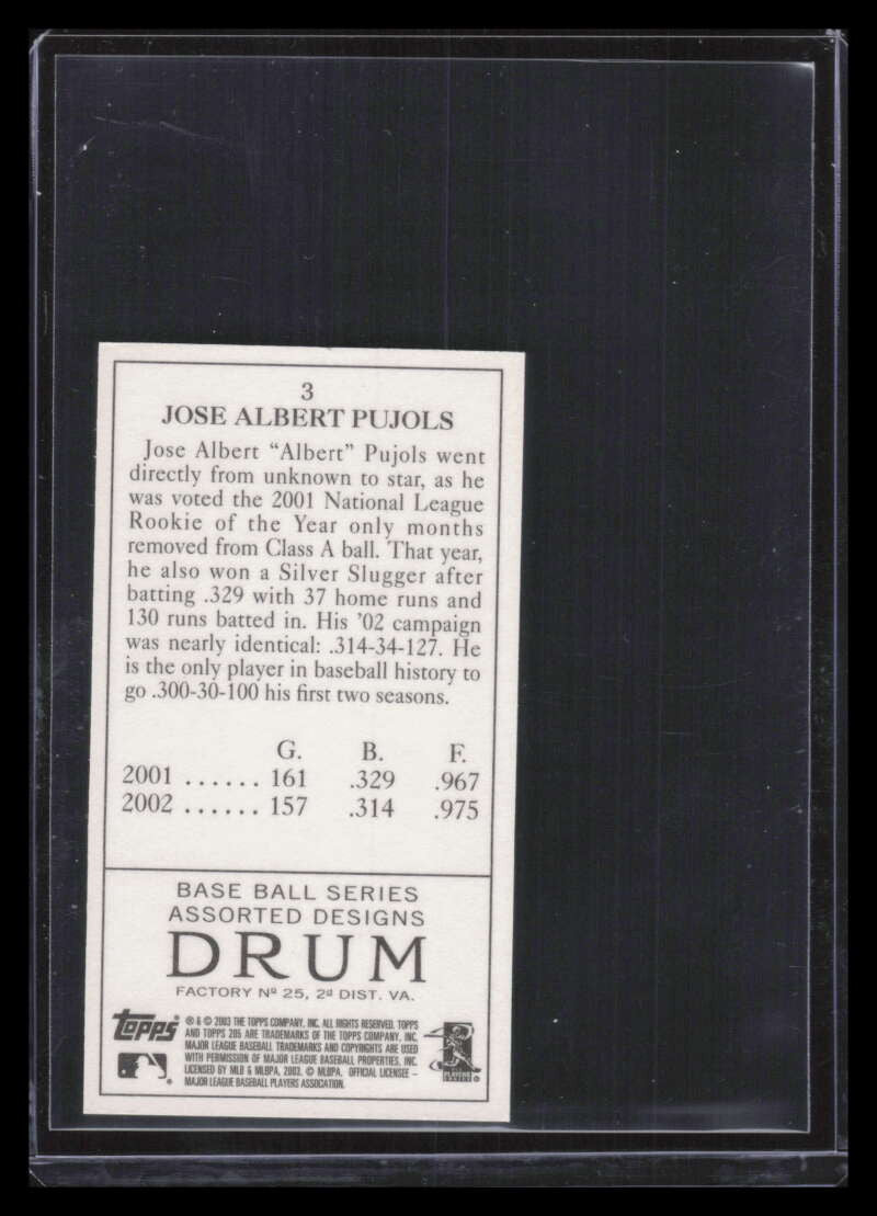 2003 Topps 205 Drum 3a Albert Pujols Clear Logo