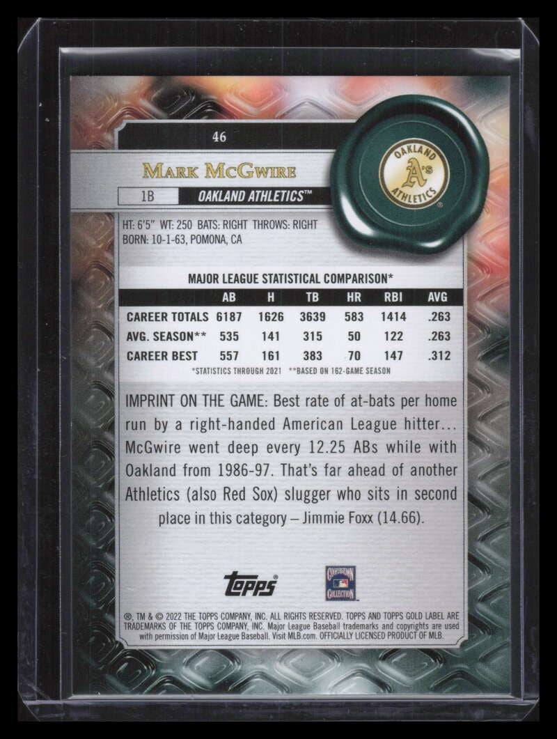 2022 Topps Gold Label Class 1 Red 46 Mark McGwire 56/75