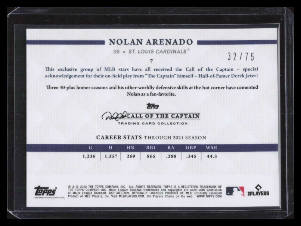 2022 Topps X Derek Jeter Call of the Captain Green 7 Nolan Arenado 32/75