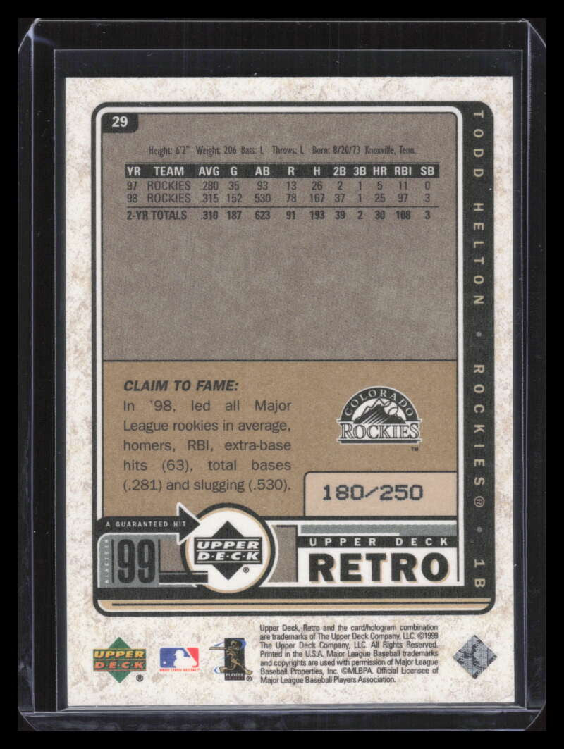 1999 Upper Deck Retro Gold 29 Todd Helton 180/250