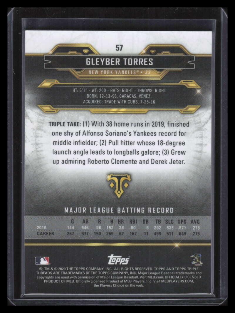 2020 Topps Triple Threads Onyx 57 Gleyber Torres 18/50