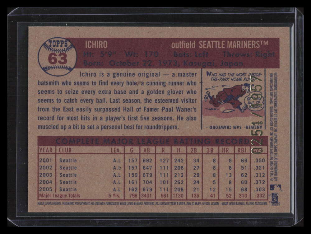 2006 Topps Heritage Chrome 63 Ichiro Suzuki 251/1957
