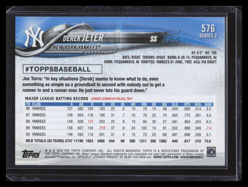 2018 Topps Base Set Photo Variations 576c Derek Jeter SP ID: 133942