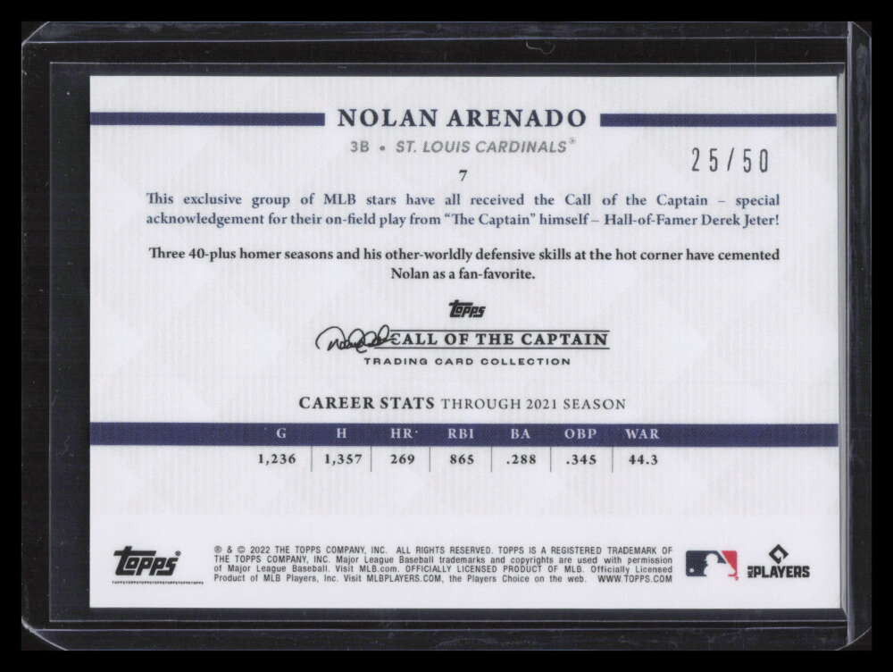 2022 Topps X Derek Call of the Captain Purple 7 Nolan Arenado 25/50