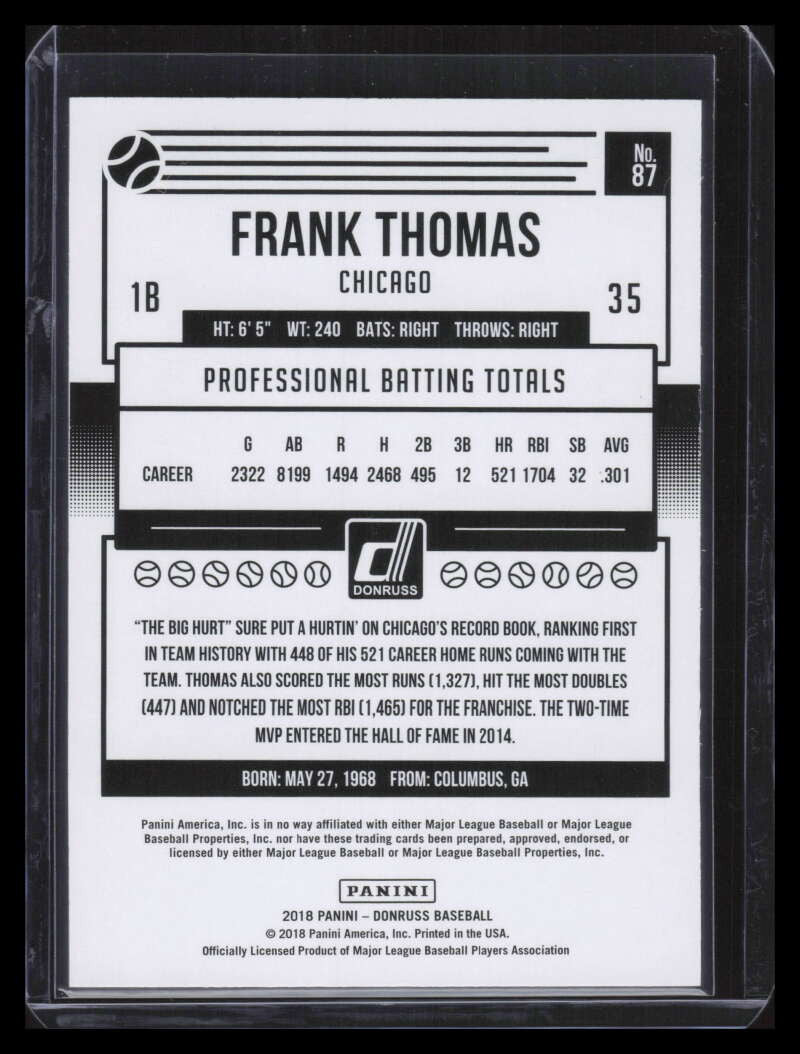 2018 Donruss Season Stat Line Variations 87 Frank Thomas 9/143