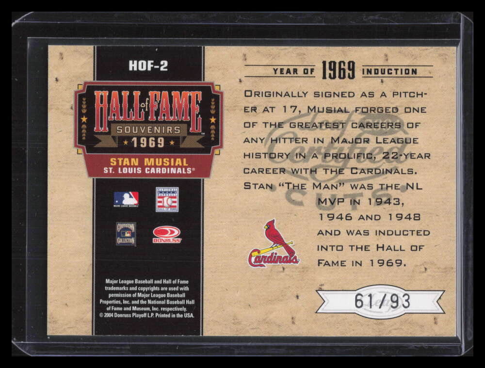 2004 Leaf Certified Cuts Hall of Fame Souvenirs 2 Stan Musial 61/93