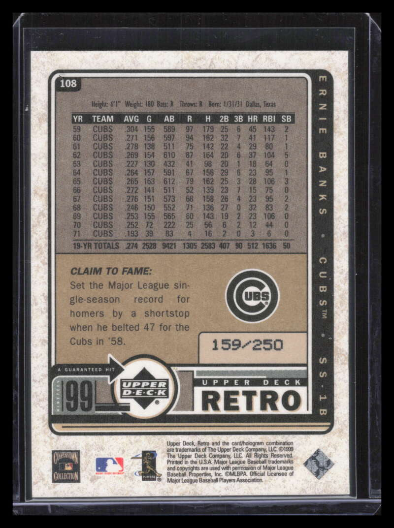 1999 Upper Deck Retro Gold 108 Ernie Banks 159/250