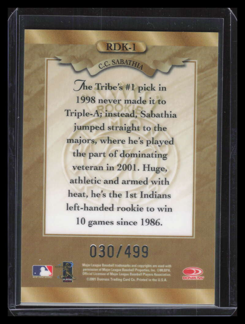 2001 Donruss Baseball's Best Silver Rookies Diamond Kings C. C. Sabathia 30/499