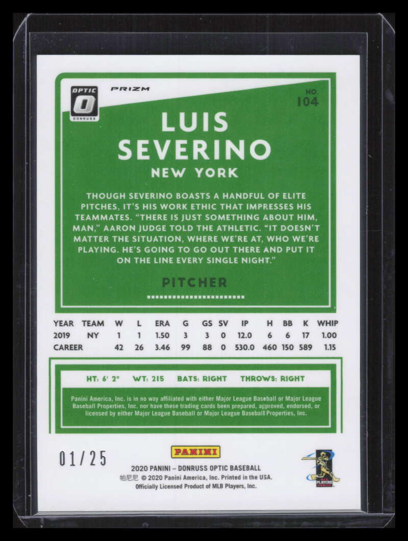 2020 Donruss Optic Black Refractor 104 Luis Severino 1/25