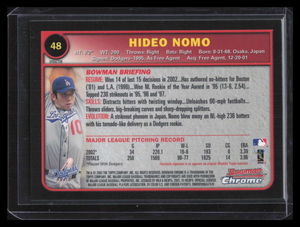 2003 Bowman Chrome X-Fractor 48 Hideo Nomo