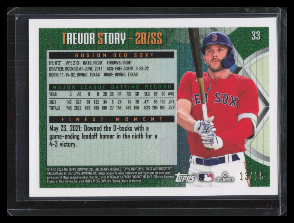 2022 Finest Flashbacks Rose Gold Refractor 33 Trevor Story 13/15