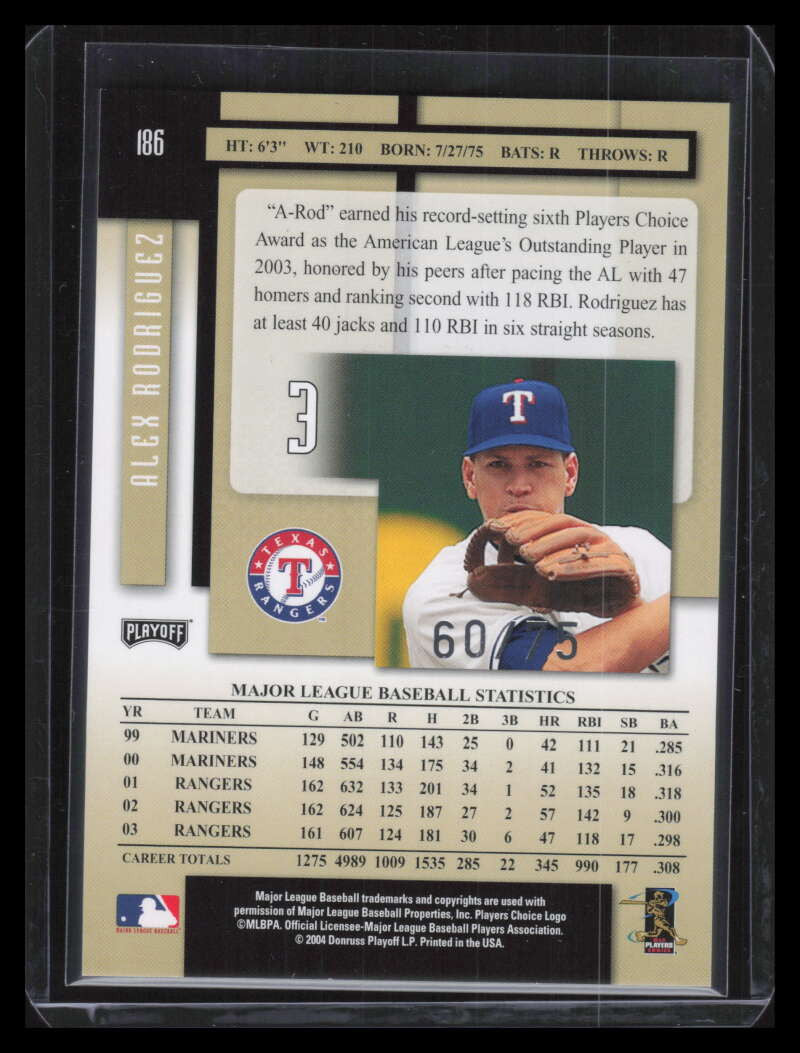 2004 Playoff Prestige Xtra Bases Black 186 Alex Rodriguez 60/75