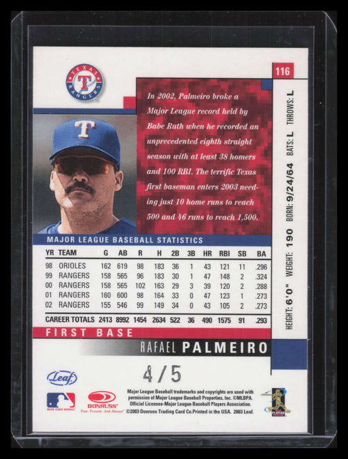 2003 Leaf Atlantic City National 116 Rafael Palmeiro 4/5
