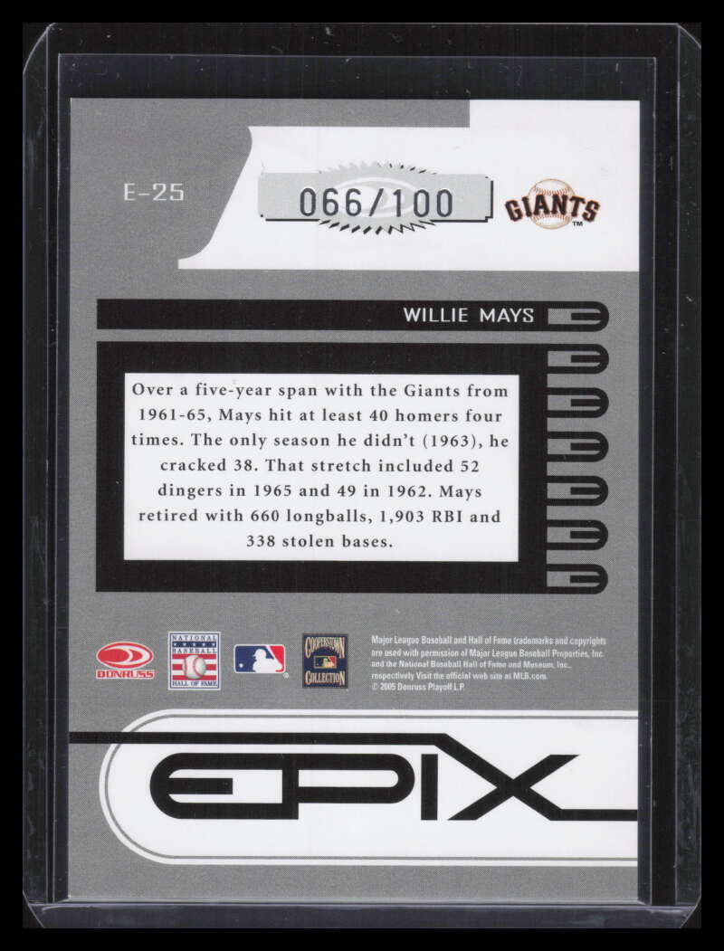 2005 Zenith Epix Emerald Game 25 Willie Mays 66/100