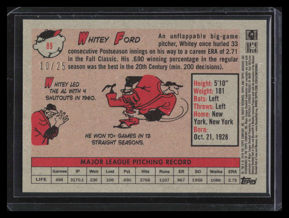 2019 Topps Archives Blue 89 Whitey Ford 10/25