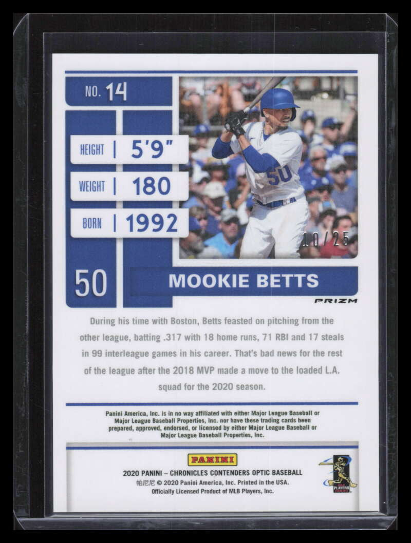 2020 Panini Contenders Optic Pink 14 Mookie Betts 10/25