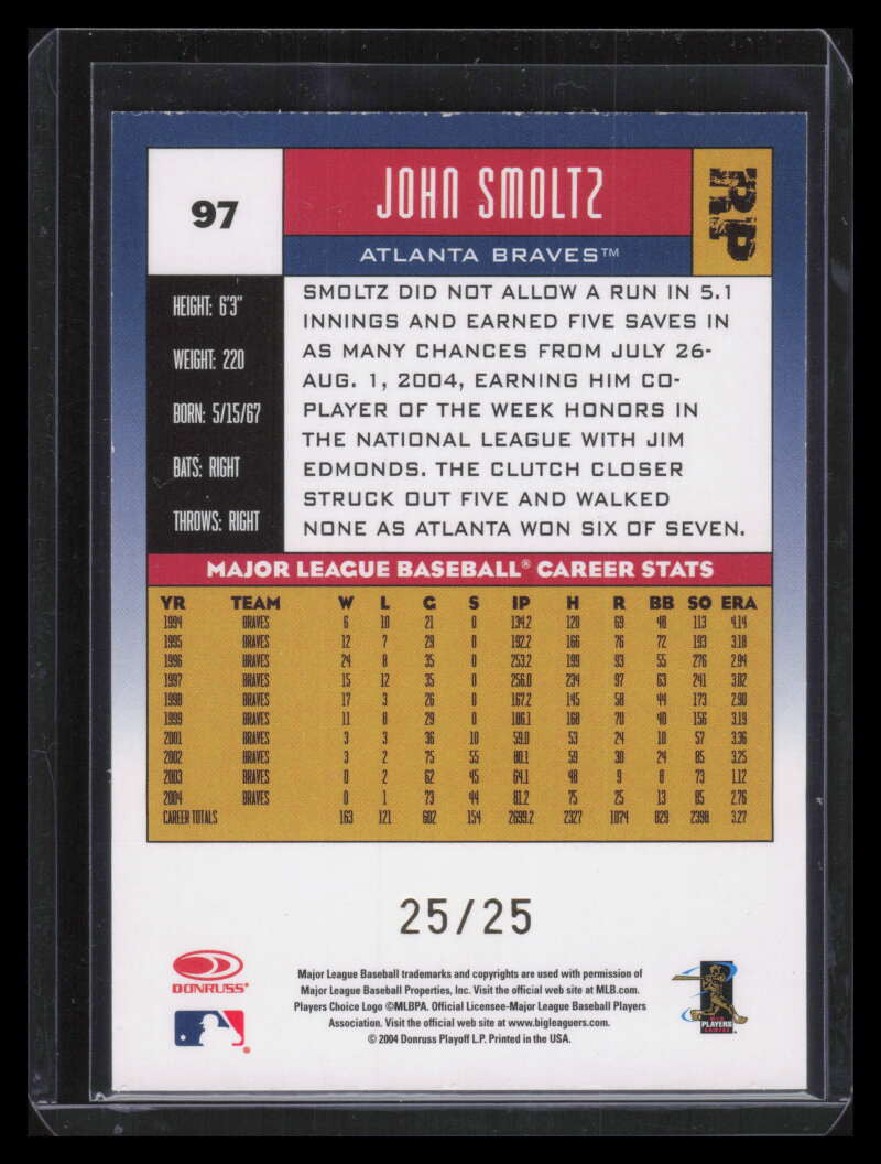 2005 Donruss Press Proofs Gold 97 John Smoltz 25/25