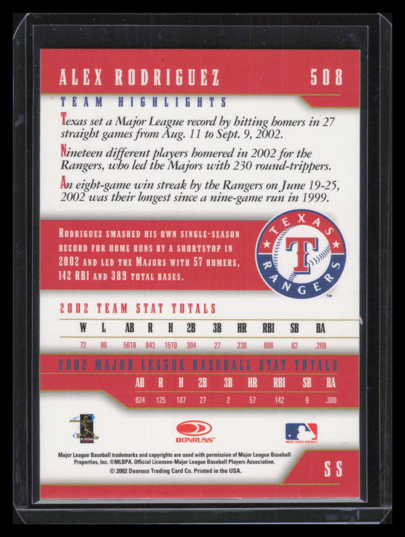2003 Donruss Team Heroes Stat Line 508 Alex Rodriguez 52/57