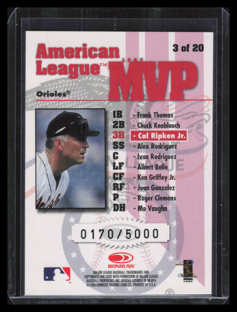 1998 Leaf Rookies and Stars Leaf MVP's Pennant Edition 3 Cal Ripken Jr. 170/500