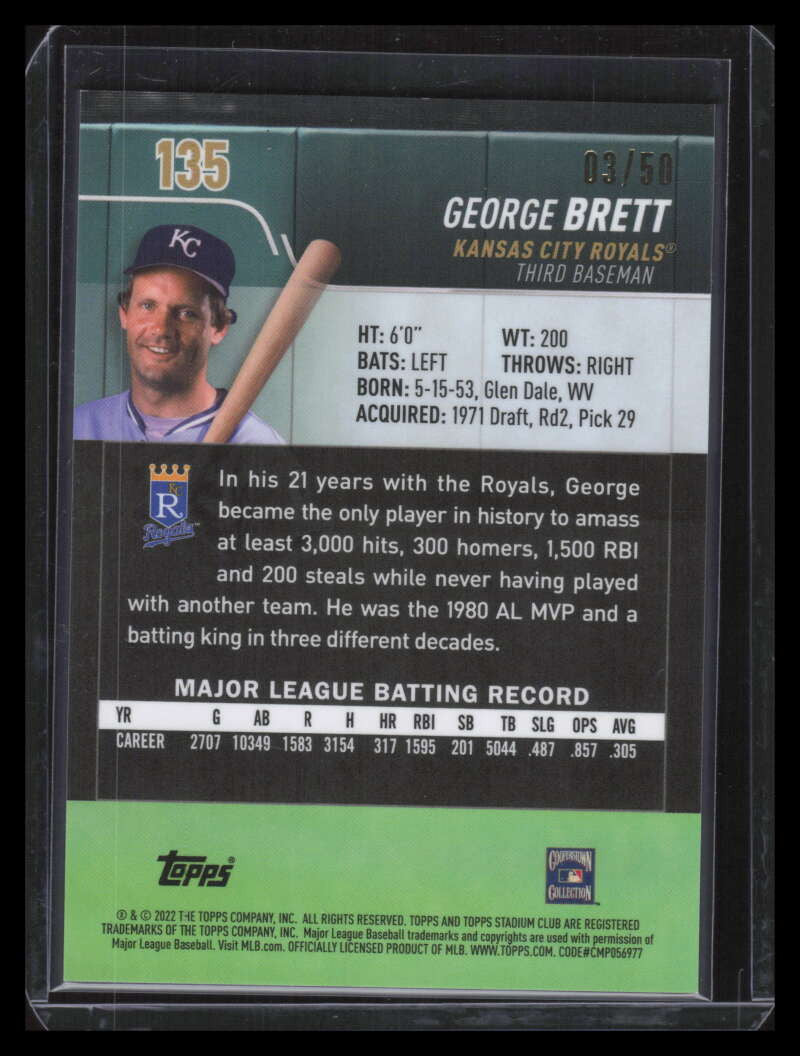 2022 Stadium Club Chrome Gold Refractor 135 George Brett 3/50