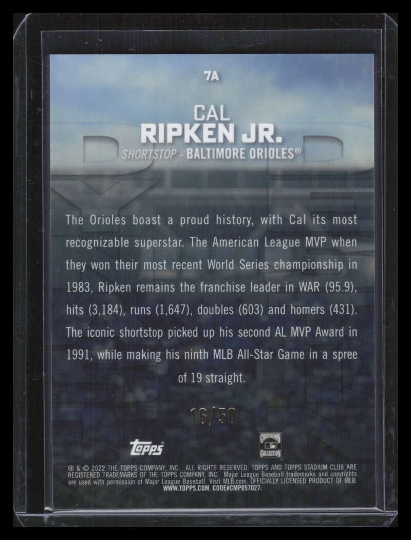 2022 Stadium Club Chrome Dynasty and Destiny Gold Refractor 7a Cal Ripken 16/50