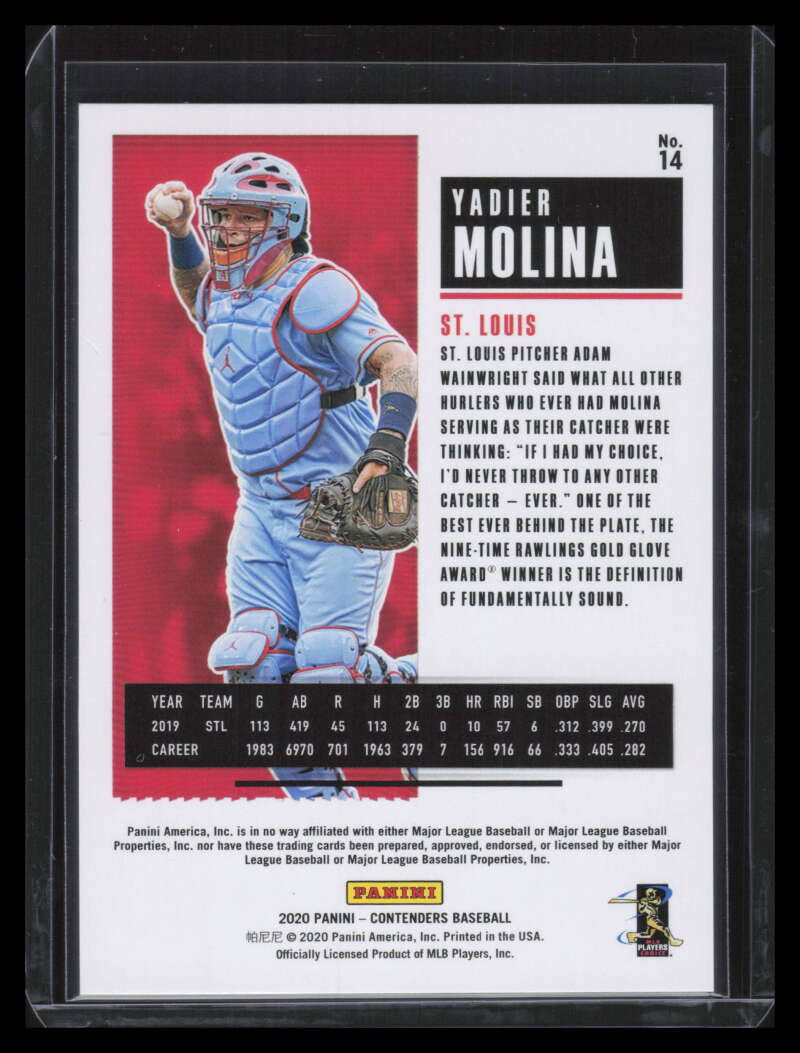 2020 Panini Contenders Cracked Ice Ticket 14 Yadier Molina 18/23