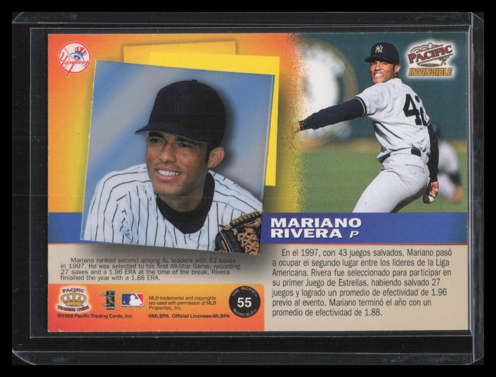 1998 Pacific Invincible Platinum Blue 55 Mariano Rivera