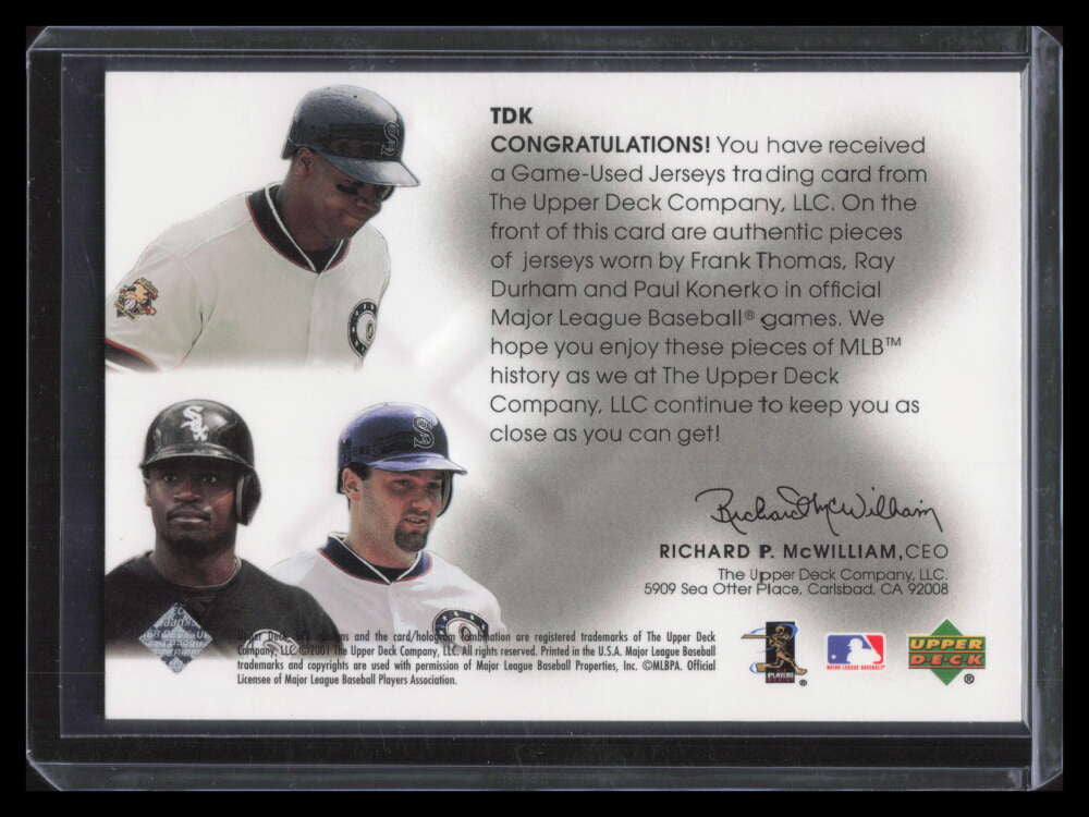 2001 SPx Winning Materials TDK Trios Durham Konerko Frank Thomas Triple Jersey
