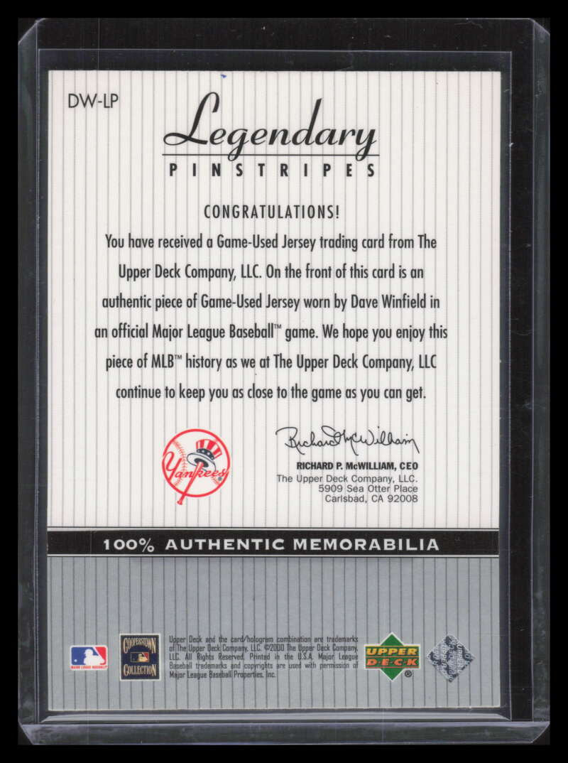 2000 Upper Deck Yankees Legends Legendary Pinstripes DWLP Dave Winfield Jersey